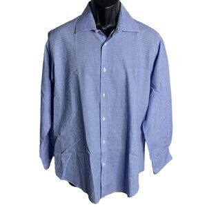 Nicole Miller Modern Fit Button Up Shirt L Blue Check Long Sleeves Collared